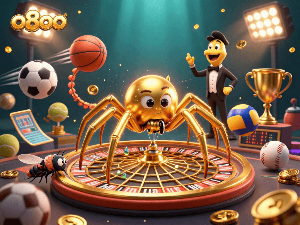Experience the thrill of o8oo with dynamic bets as a golden spider spins a roulette wheel.