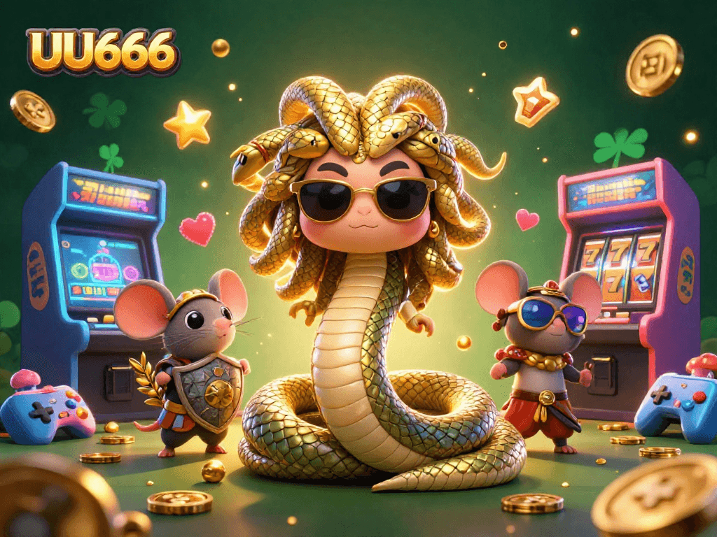Experience excitement with UU666's vibrant casino illustration featuring Medusa and engaging game elements.