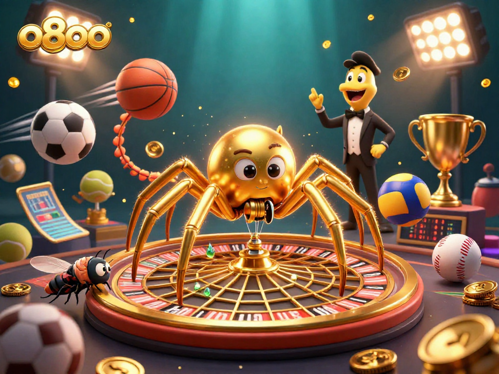 Experience the thrill of o8oo with dynamic bets as a golden spider spins a roulette wheel.