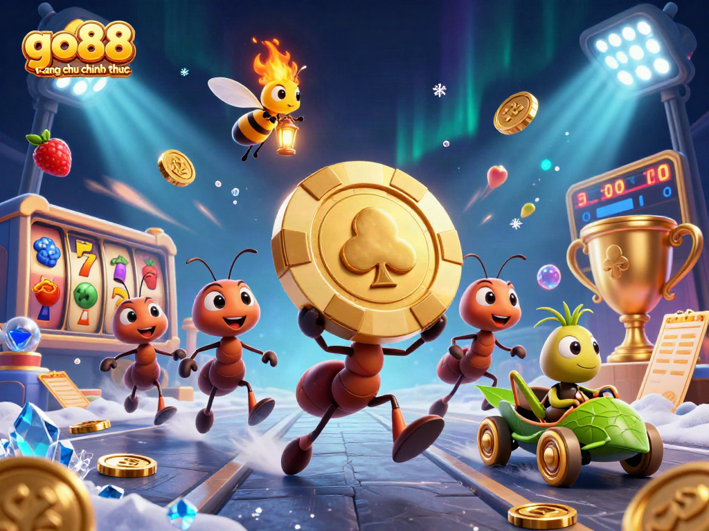 Engage with go88 trang chu chinh thuc by following a team of ants on a thrilling casino heist with golden poker chips.