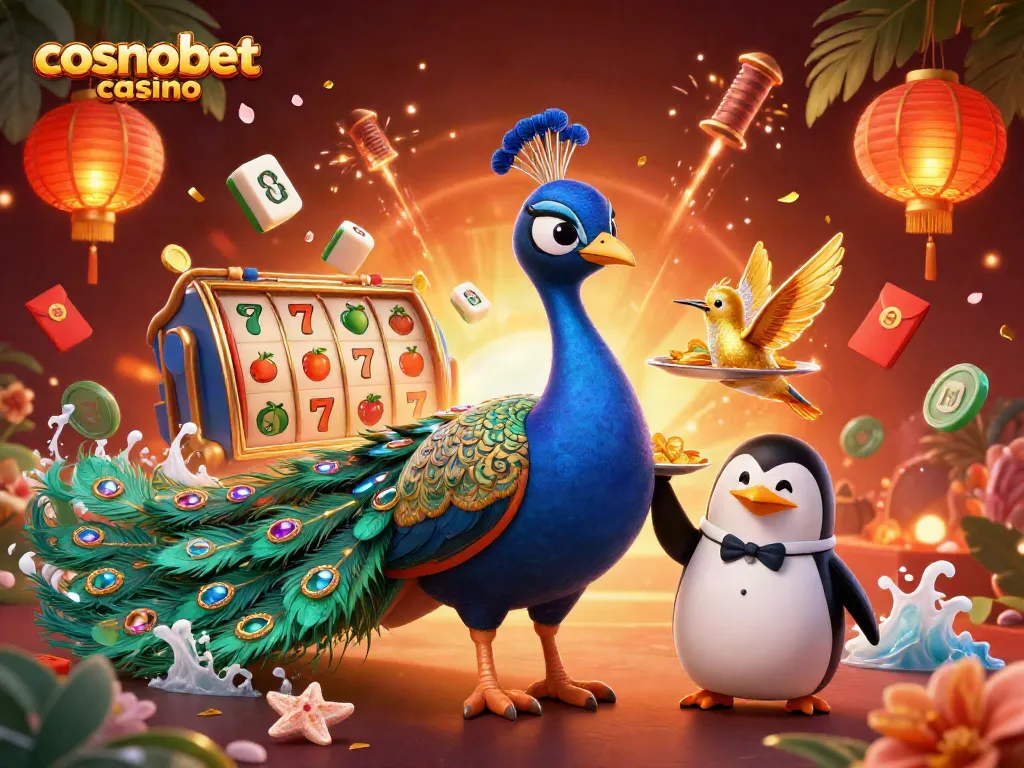 Experience excitement at cosmobet casino with vibrant 3D characters and slot game elements.