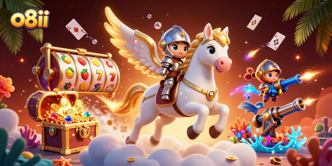 Join the excitement at o8ii with stunning games like slot reels and treasure chests!