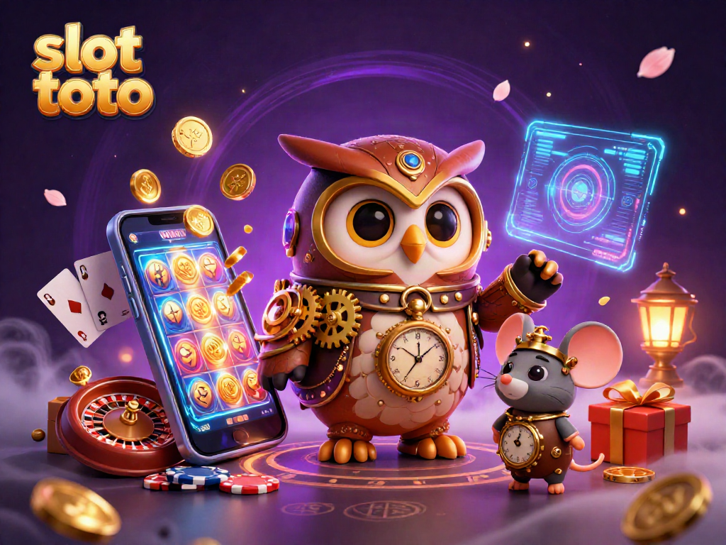 Spin and win at slot toto with a vibrant casino scene featuring an enchanting owl and mouse.