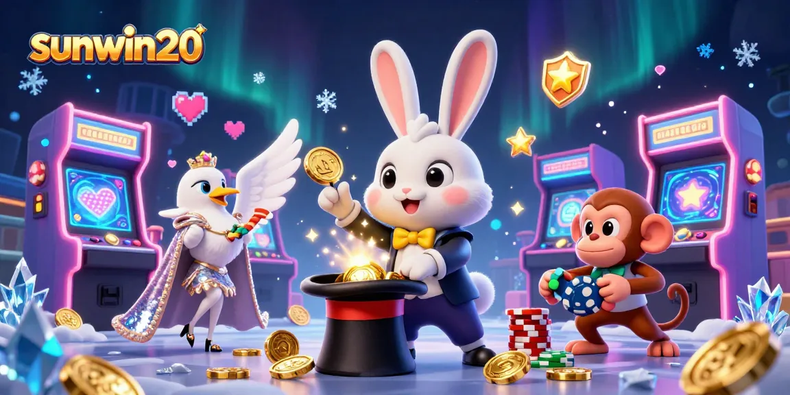 Experience the excitement of sunwin20 with a vibrant illustration of gaming characters and casino elements.